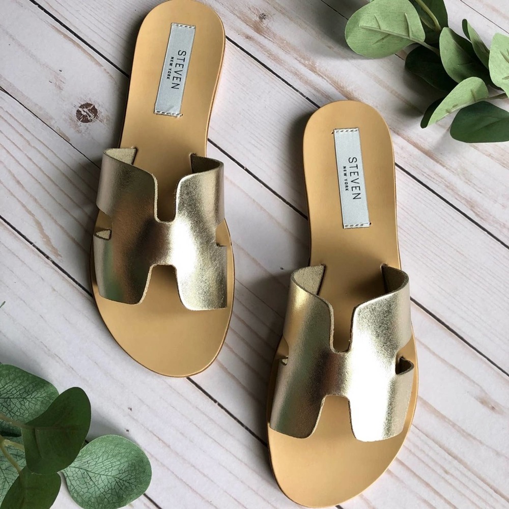 Steven New York by Steve Madden Gold Slip On Greece Sandal Size 6.5 NEW IN BOX